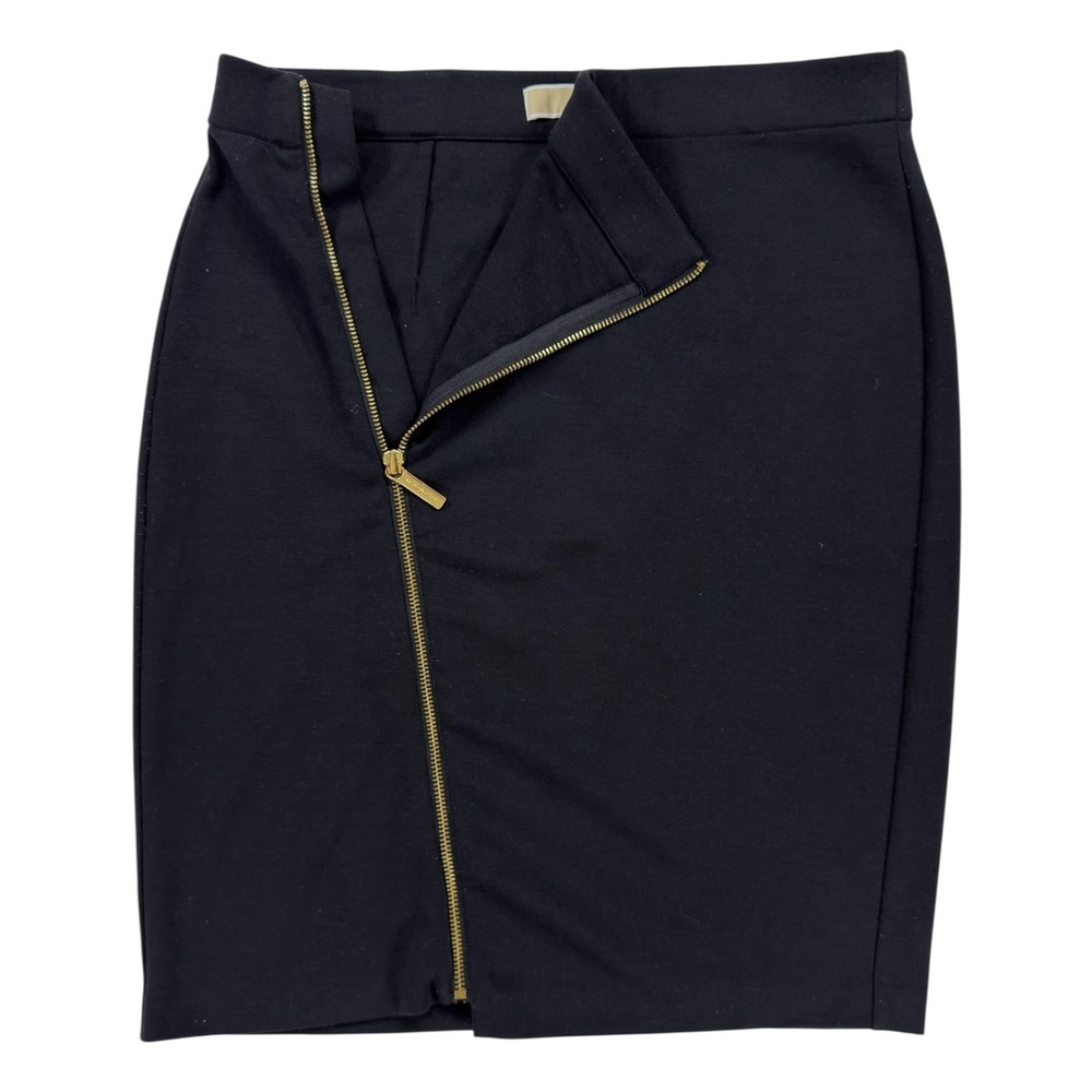 Michael Kors Pencil Skirt 8 Black Asymmetrical Gold Zipper Capsule Wardrobe Chic - Picture 3 of 8